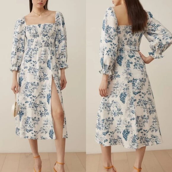 Reformation | 100% Linen‎ Gitane Midi Dress in Corsica Floral Blue Small - Picture 2 of 11